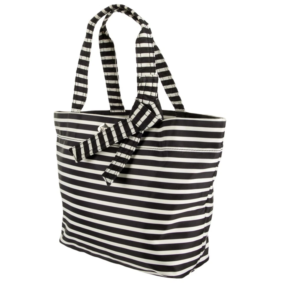 KATE SPADE NEW YORK Barbara Flatiron Nylon Bag Black White Stripe Tote Beach  - Image 3 of 4