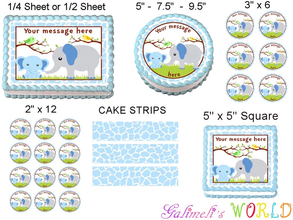 BLUE BABY ELEPHANT Mom and baby Image Edible cake topper decoration - Image 2 of 2