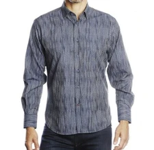 Luchiano Visconti Casual Shirt Mens S w/ Navy Grey Ovals Stripes L/S NWT $125