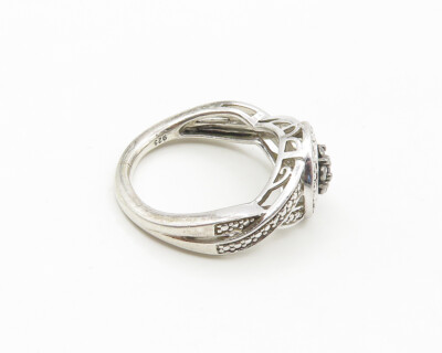 925 Sterling Silver Vintage Genuine Diamonds Twist Band Ring Sz 925 Sterling Silver Vintage Genuine Diamonds Twist Band Ring Sz