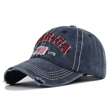 Blue American Distressed Baseball Cap, 1776 American Flag USA, Men's Women