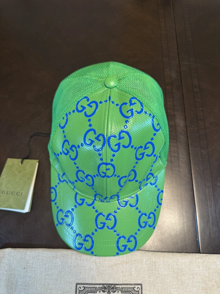 Nueva gorra de béisbol Gucci GG Supreme Logo verde azul talla S Foto 3 de 4