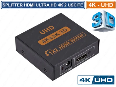 SPLITTER SDOPPIATORE SEGNALE HDMI ULTRA HD 4K 3D 2 USCITE