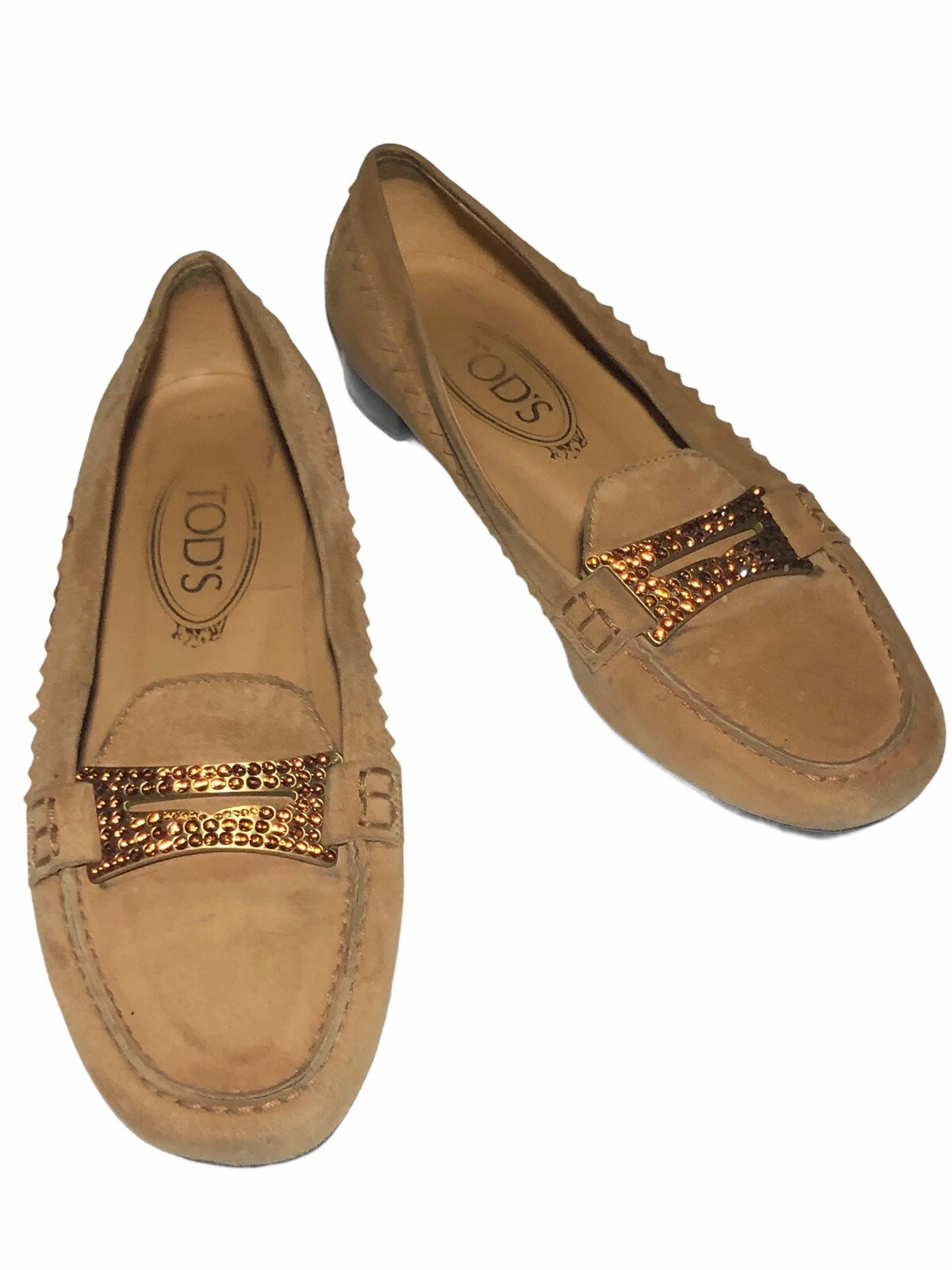 Tod’s Mocassino da donna in camoscio marrone metallo con punta a cavallo Flat’s 35 EU 4.5 US