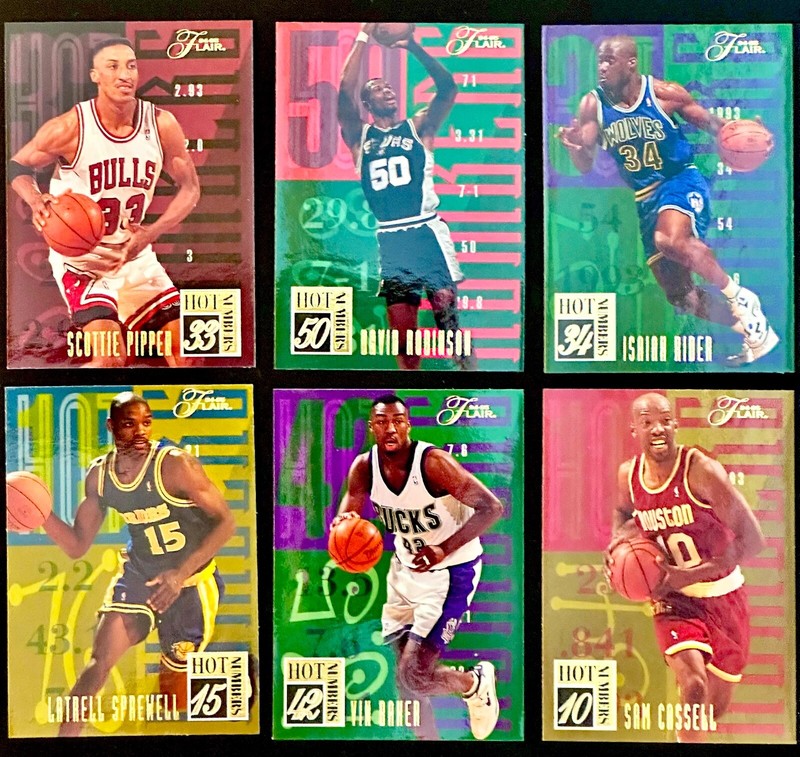 1994-95 FLEER FLAIR HOT NUMBERS 6 MINT CARD INSERT LOT PIPPEN/ROBINSON LOOK!