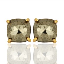 Natural Pyrite Prong Set Gemstone 7 mm 925 Silver Post Back Girls Stud Earrings
