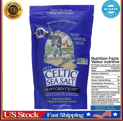Light Grey Celtic Sea Salt 1 Pound Resealable Bag Additive-Free,Gluten-Free,454G