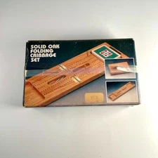 Vintage Cribbage Set Solid Oak Folding  1985