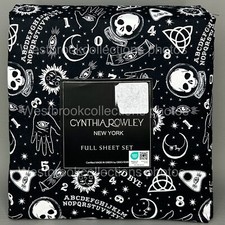 Cynthia Rowley Halloween Ouija Black FULL Sheet Set Sun Stars Moon Skull NEW