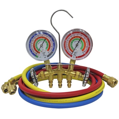 59161 2-Way Heavy Duty Brass Manifold Gauge Set with 3 1/8'' Silicone Dampened...