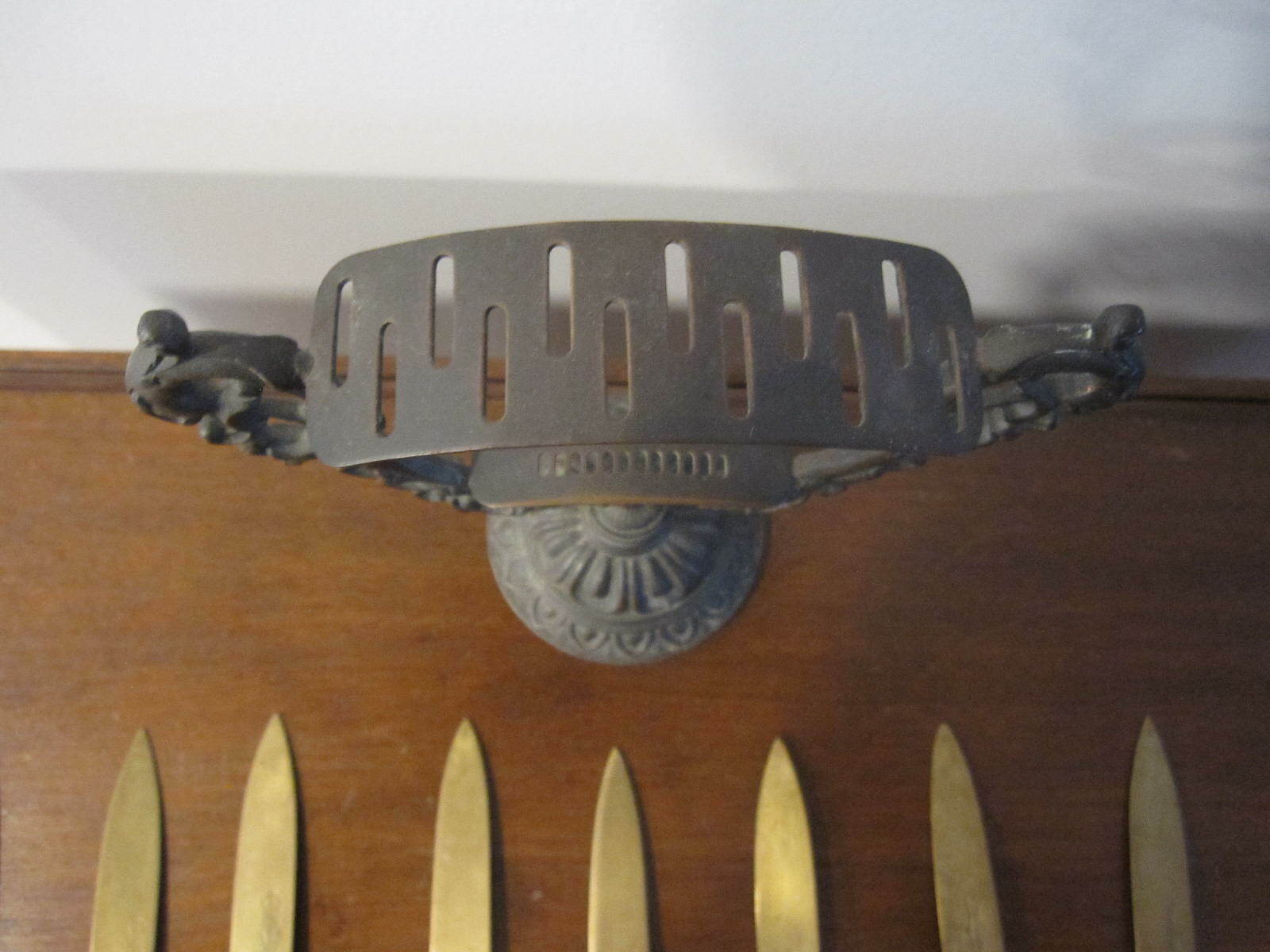 VINTAGE ANTIQUE UCHATIUS STAHL BRONZE 12 FRUIT KNIVES W/ TABLE STAND