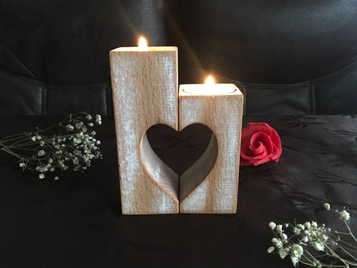Wooden Tea Light Candle Holders Heart Wood Christmas Valentines Day Gift for Mom