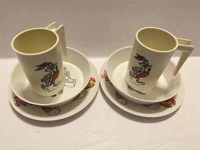 Vintage Bugs Bunny Melamine Dish Set Looney Tunes  Warner Bros 3 Piece Set Of 2