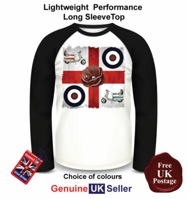 Lambretta Scooter T-Shirt, Mod, George Cross Langarmshirt, Baseball Top,