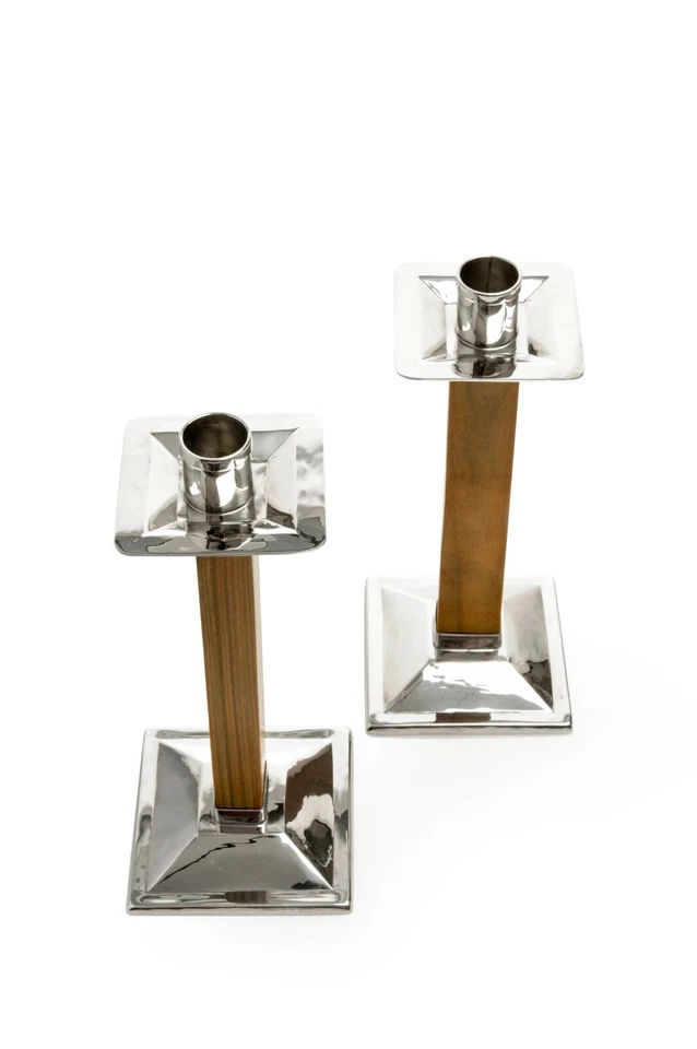 Candelabros hechos a mano candelabros con madera Lignum Vitae y níquel plata Foto 2 de 4