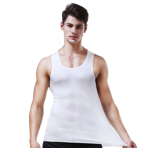 Solid Ice Silk Undershirts Men's Vest Sports Fitness Underwear Sleeveless Bottom - Picture 16 of 16
