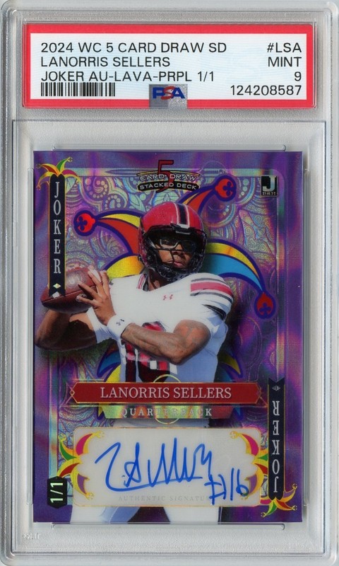 2024 5 Card Draw Lanorris Sellers Purple Lava Rookie RC Auto #'D 1/1 #LSA PSA 9