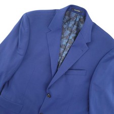 Jos A Bank Suit Jacket Mens 40S Blue Solid Wool Stretch Custom Made Blazer