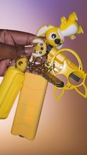 Yellow Plastic Cartoon Dog Keychain Lot w/ Cases, Detachable Keyring