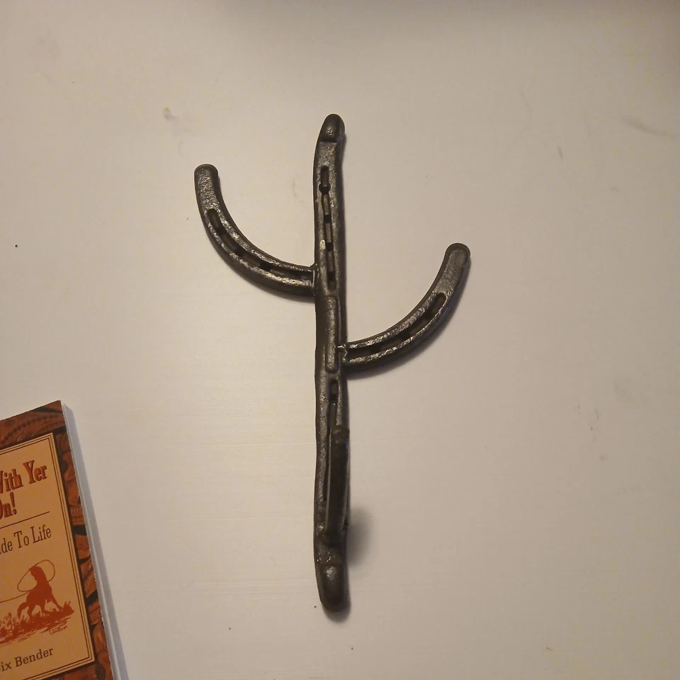 Lot* Forged Horseshoe Cactus Hat/Coat Hook, A Cowboy's Guide To Life Book INL449 - Image 2 of 4