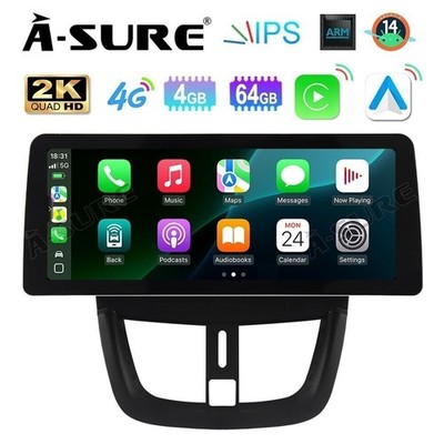 2K 12.3'' Android 14 4G+64G CarPlay Autoradio GPS NAVI Für Peugeot 207 2006-2015