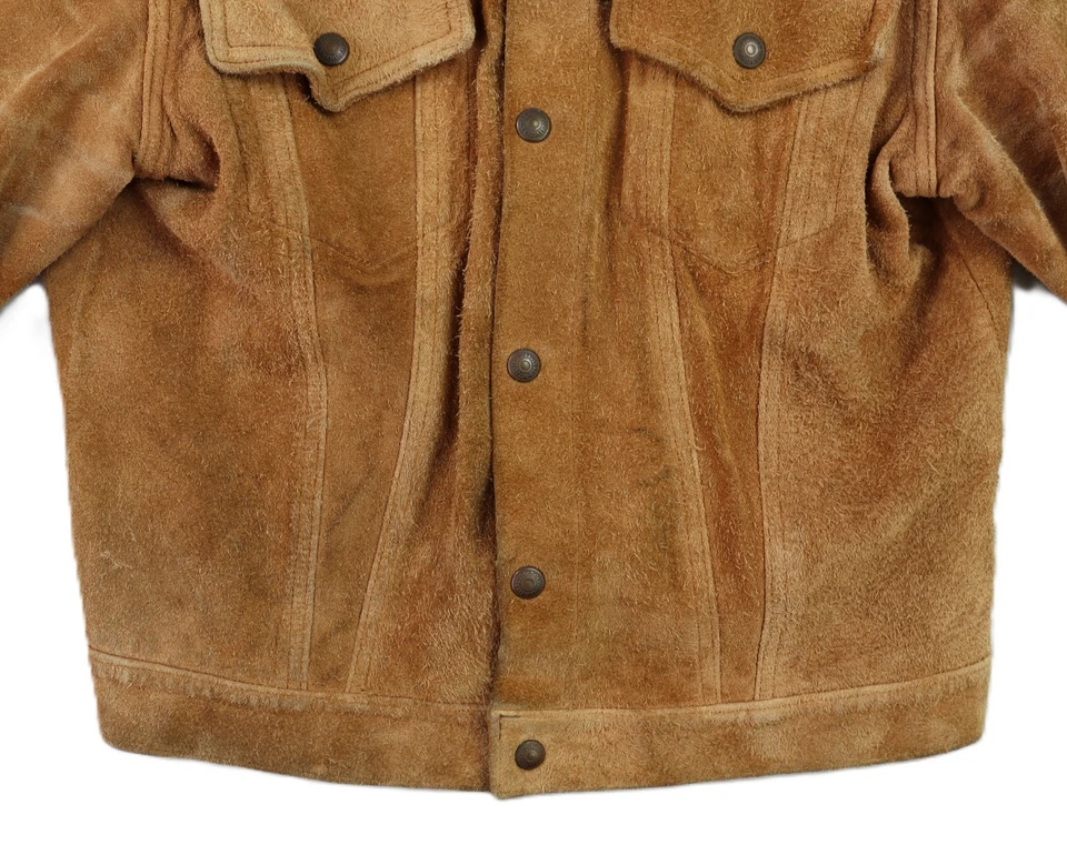 VTG 60s Levi’s BIG E USA Men's XS 34 Brown Suede Leather Trucker Western Jacket - Image 2 of 4