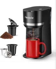 Mini Single Serve Coffee Maker for K Cup and Ground Coffee, Fast Brew One Cup Co
