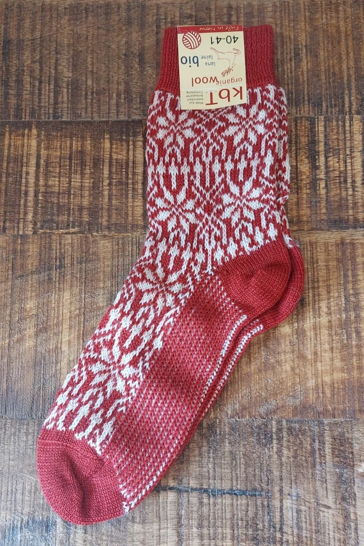 100% Pure Wool Norwegian Pattern Sock (UK 6-7/ EU 40-41) , Hirsch Natur - Red