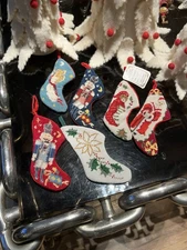 C & F Needlepoint Mini Christmas Stocking Ornament NEW (set Of 6)