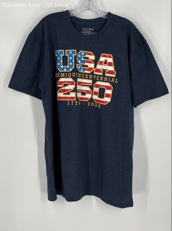 Home Of The Brave Mens Blue Short Sleeve Pullover Graphic T-Shirt Size XL