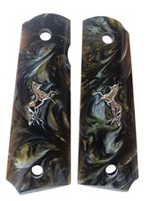 Colt 1911 grips full size Cachas Mixed Resin Horse Inlay Polished 