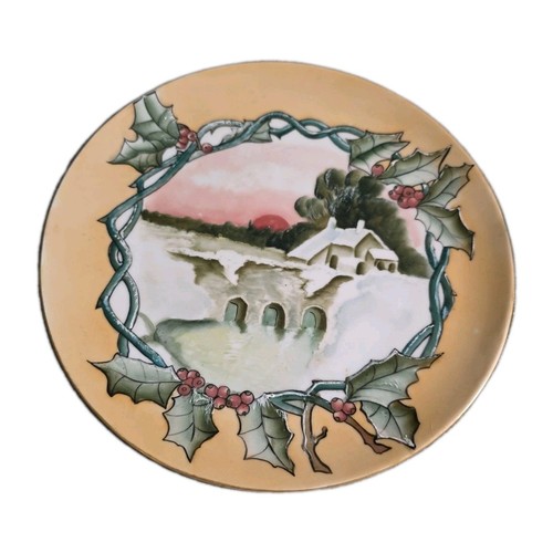 Antique Handpainted Christmas Winter Snow Holly Berries 8.5' Plate Signed - Picture 2 of 13