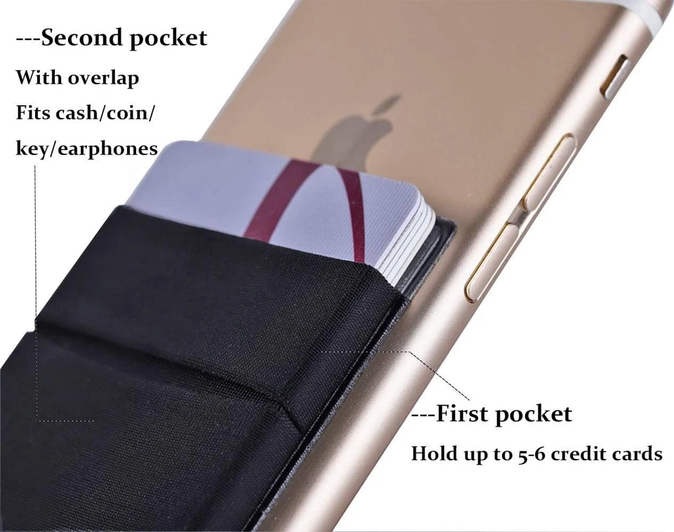 Paquete de 2 bolsillos adhesivos para teléfono, funda tipo billetera adhesiva para teléfono celular, coche de crédito... Foto 4 de 4