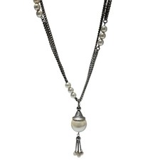 Elegant Silver Chain Necklace Faux Pearl Accents Dangling Charm Fashion Jewelry