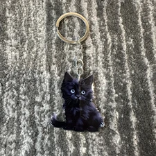 Black Cat Keychain Kitten Keyring Feline Bag Charm Cute Dangle Fob Cat Lady Gift