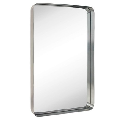 24x36 inch Brushed Nickel Silver Metal Framed Bathroom Mirror for Wall in Sta...