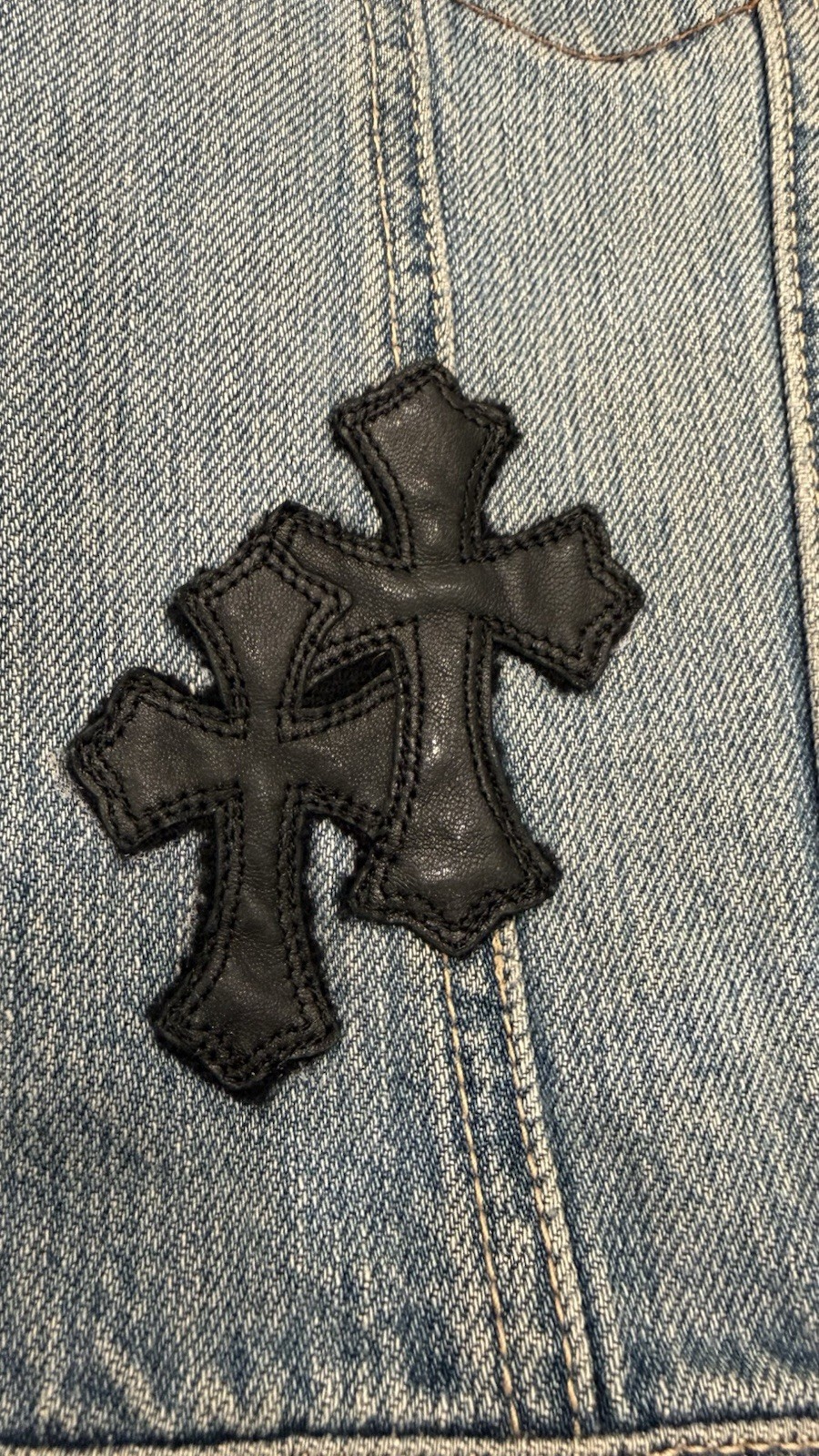 GAP Blue Collared Denim Jacket Patch Button and C… - image 8