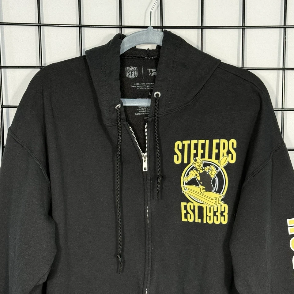 Junk Food X NFL MVP Sudadera con Capucha con Cremallera Para Hombres Grande Negra Pittsburgh Steelers Logo Años 60 Foto 2 de 4