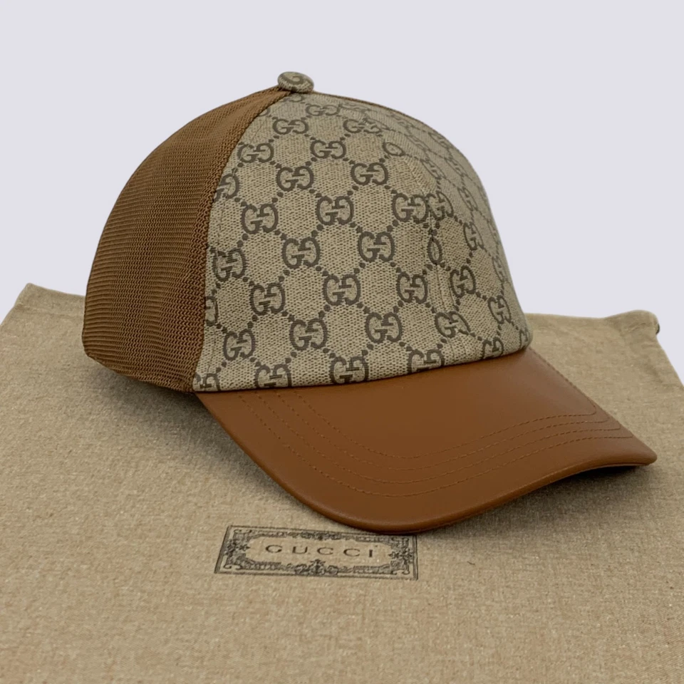 Gucci GG Monogram Canvas & Leather Mesh Back Baseball Cap Beige & Brown Size M - Image 2 of 4