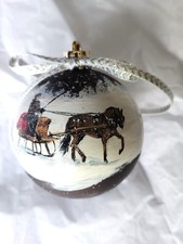 HAND PAINTED Horse Drawn SLEIGH Winter Ornament inc Ribbon Gift Box