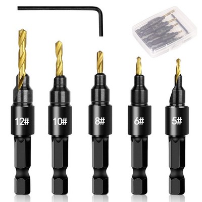 5PCS Countersink Drill Bit Set, Professional Brocas para Madera - Adjustable