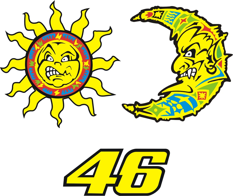 Kit 3 Stickers plastifiés Valentino ROSSI - 46 Lune & Soleil - Moon & Sun