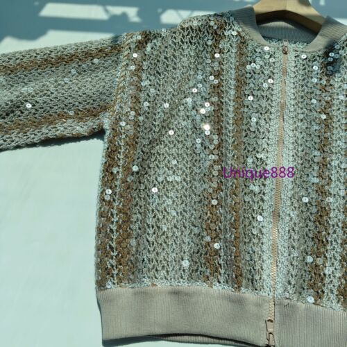 Womens Autumn Sequined Turtleneck Cardigan Knitted Jacket for Brunello Cucinelli - Picture 19 of 23