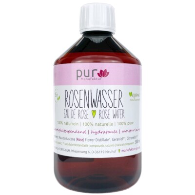 500 ml Rosenwasser bio 100% naturreines Rosen-Hydrolat in PET-Flasche