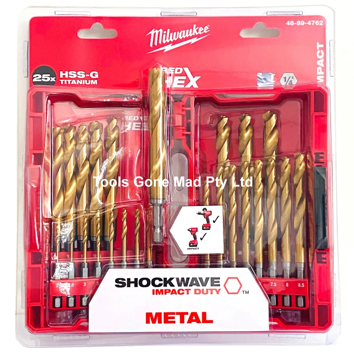 Milwaukee 48894762 25 Piece Red Hex Titanium Shockwave Drill Bit
