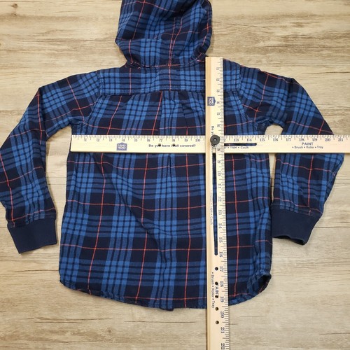 Hanna Andersson Flannel Shirt Boys 8 Hooded Plaid Button Up Long Sleeve Blue - Picture 2 of 8