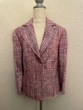 Akris Punto: VINTAGE hot pink tweed blazer, snap closure, size 12