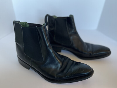 BALDININI Men Boots Italian Black Leather Sz EU41.5 US 8.5 Pull On Embossed Toe