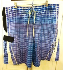 Ron Jon Surf Shop Blue Checkered Board Shorts w 1 Exterior Pocket Size 40