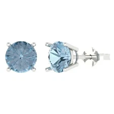 Sky Blue Topaz Stud Earrings for Women, Push back (3 cttw, 7.5mm, Round-Cut)